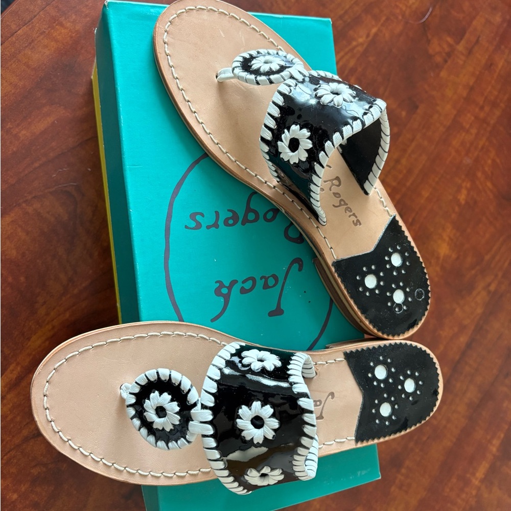 Jack Rogers Black and White Floral Sandals